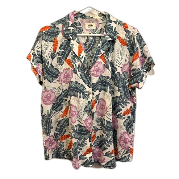 MARINE LAYER Floral Palm Button Up Shirt Top Women's Size Medium - Picture 2 of 8